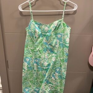 Lilly Pulitzer Floral Green and White Spaghetti Strap Dress